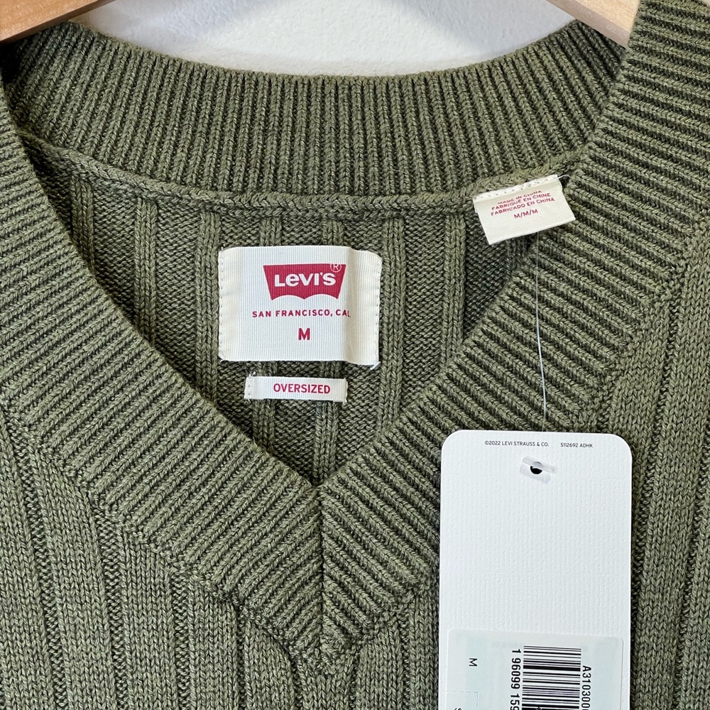 Levi's V-Neck Green and Yellow Oversized Wool-Cotton Blend Sweater Size M - Picture 7 of 9